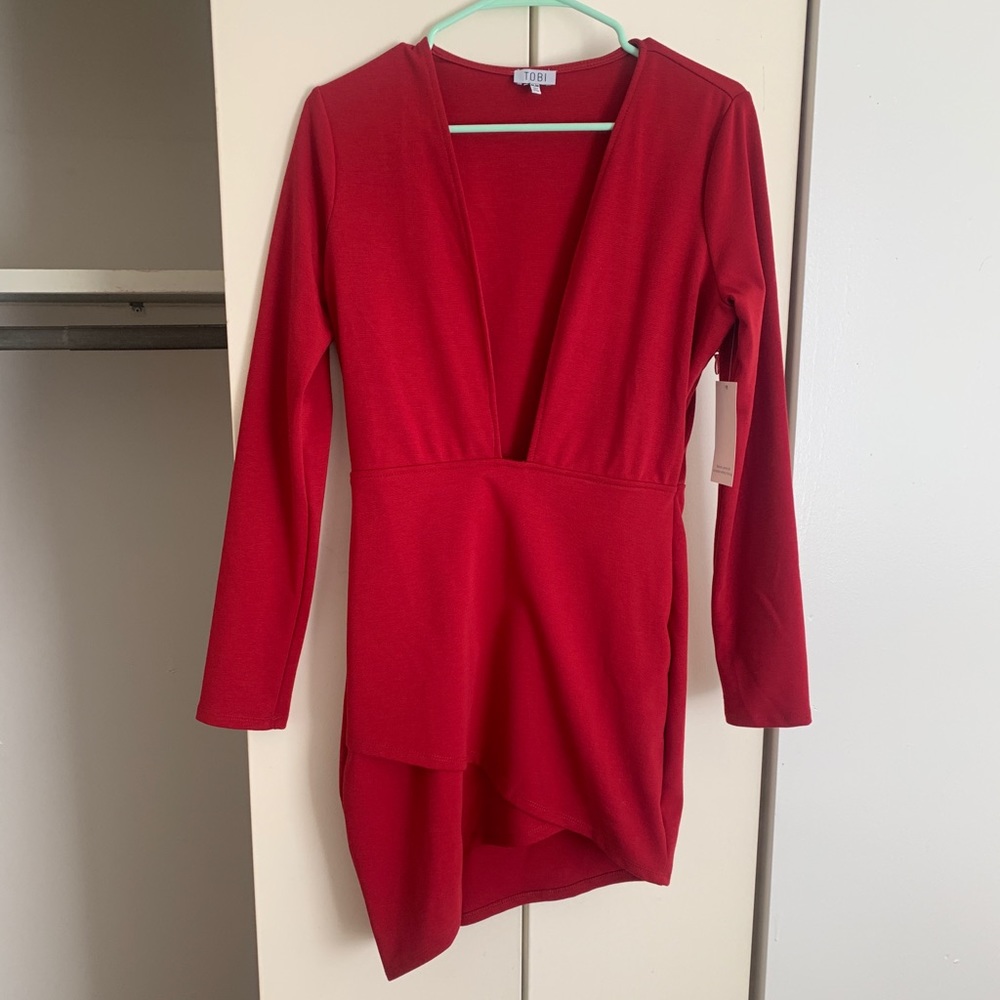 Red long sleeve dress- TOBI